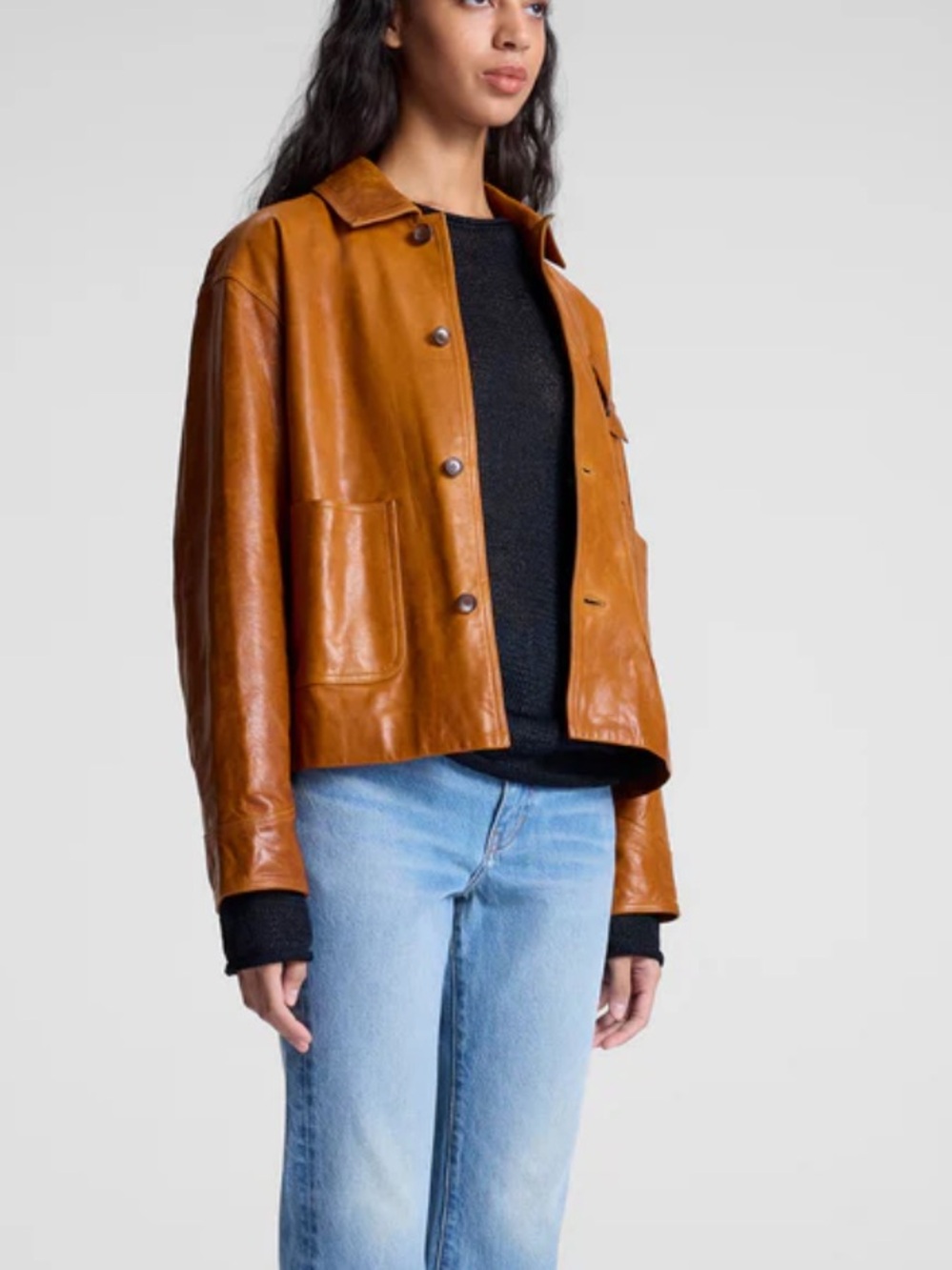 A.L.C. Cognac Leather Button-Front Jacket